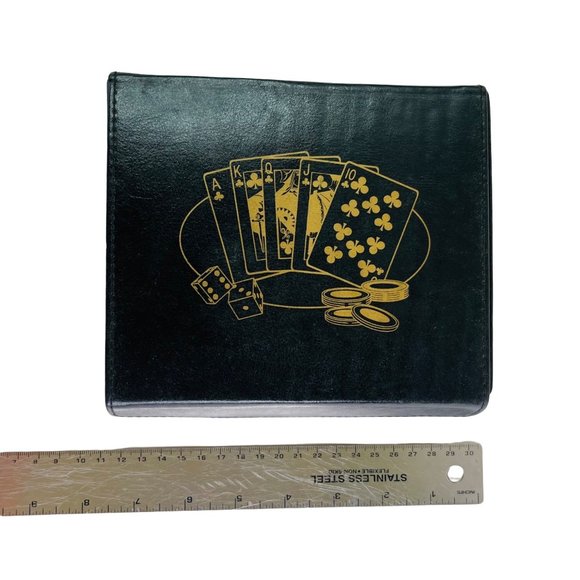 Poker Game Set with Leather Travel Case Chips 2 Card Decks Dice Vintage - Picture 6 of 6